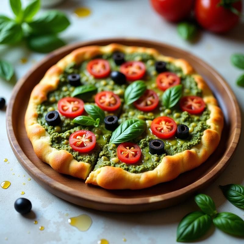 Pizza de Coliflor con Base de Garbanzos y Pesto de Albahaca: Receta Keto Sin Horno