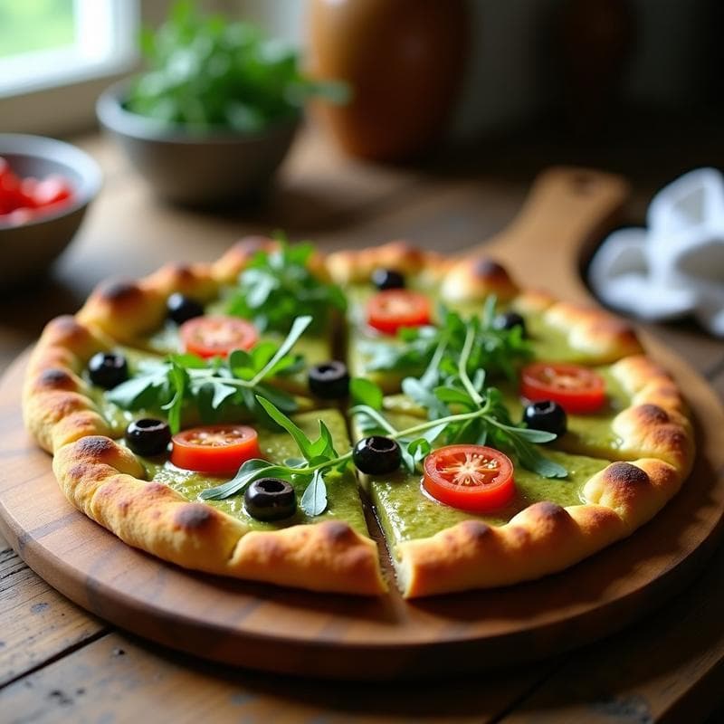Pizza de Coliflor y Harina de Garbanzo con Pesto de Rúcula: Receta Sin Gluten y Alta en Fibra