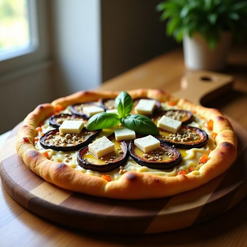Pizza de Coliflor con Hummus y Berenjena Asada: Receta Keto y Sin Gluten en 20 Minutos