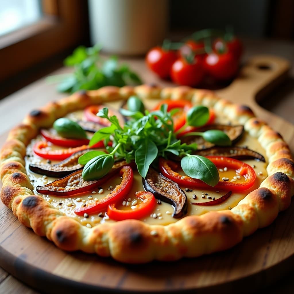 Pizza de Coliflor con Hummus y Vegetales: Receta Vegana Sin Gluten al Horno