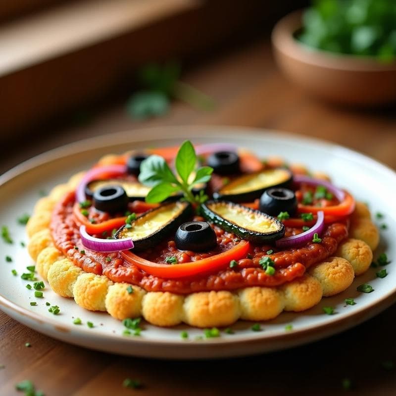 Pizza de Coliflor con Hummus y Verduras Asadas: Receta Sin Gluten en Airfryer en 20 Minutos