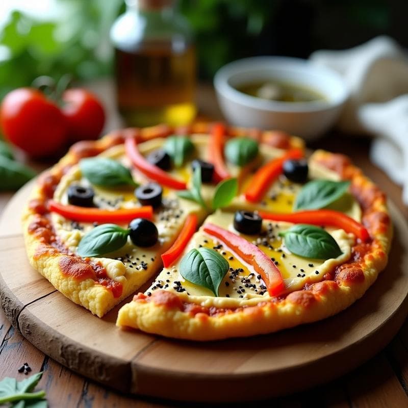 Pizza de Coliflor con Base de Lentejas y Topping de Hummus: Receta Vegana y Keto