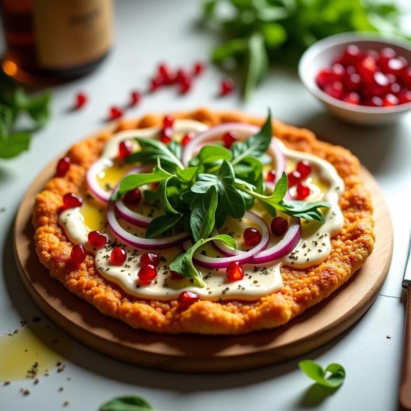 Pizza de Coliflor con Base de Lentejas Rojas y Toppings de Rúcula y Granados: Receta Vegana y Crujiente