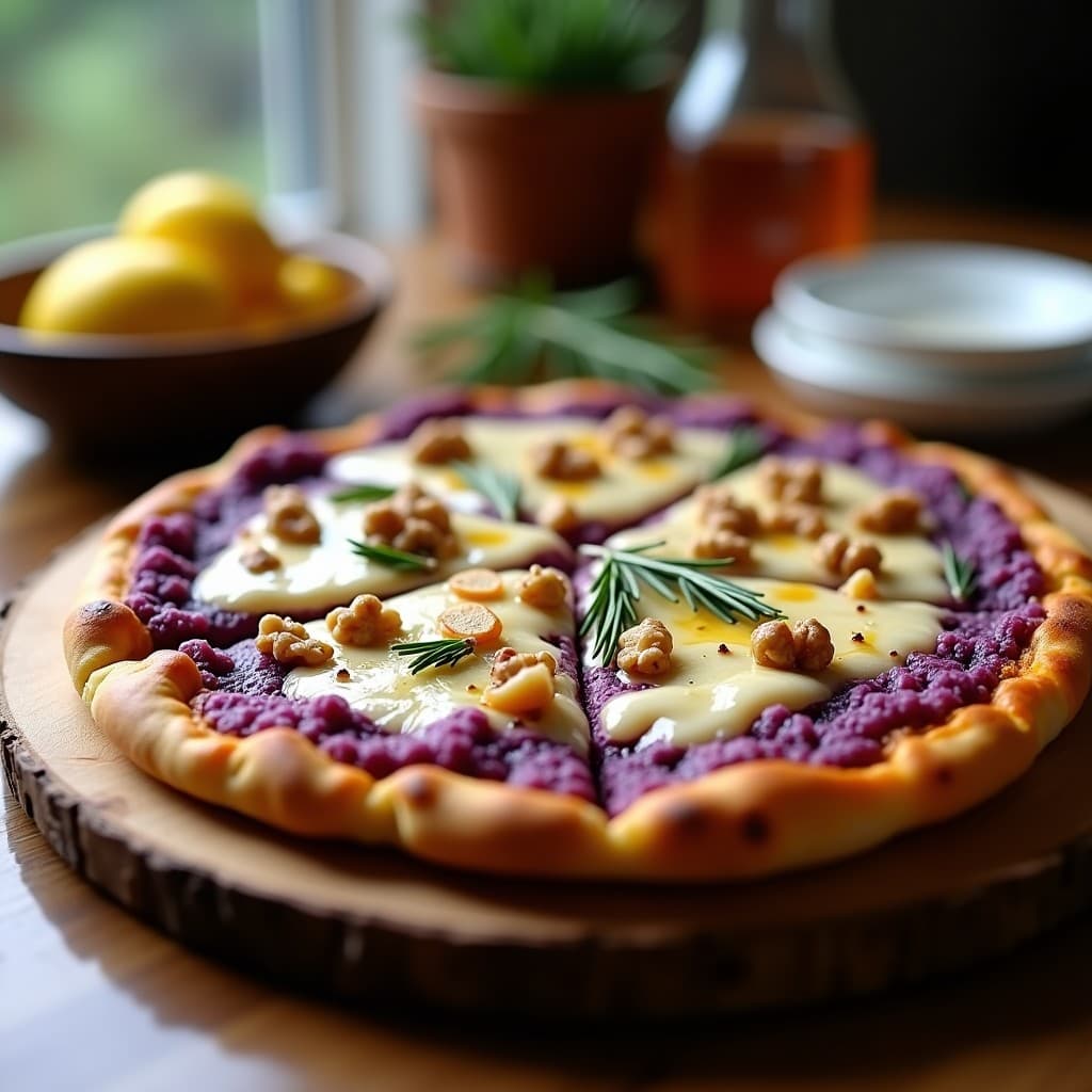 Pizza de Coliflor Morada y Gorgonzola con Miel de Romero: Receta Italiana Gourmet Sin Gluten