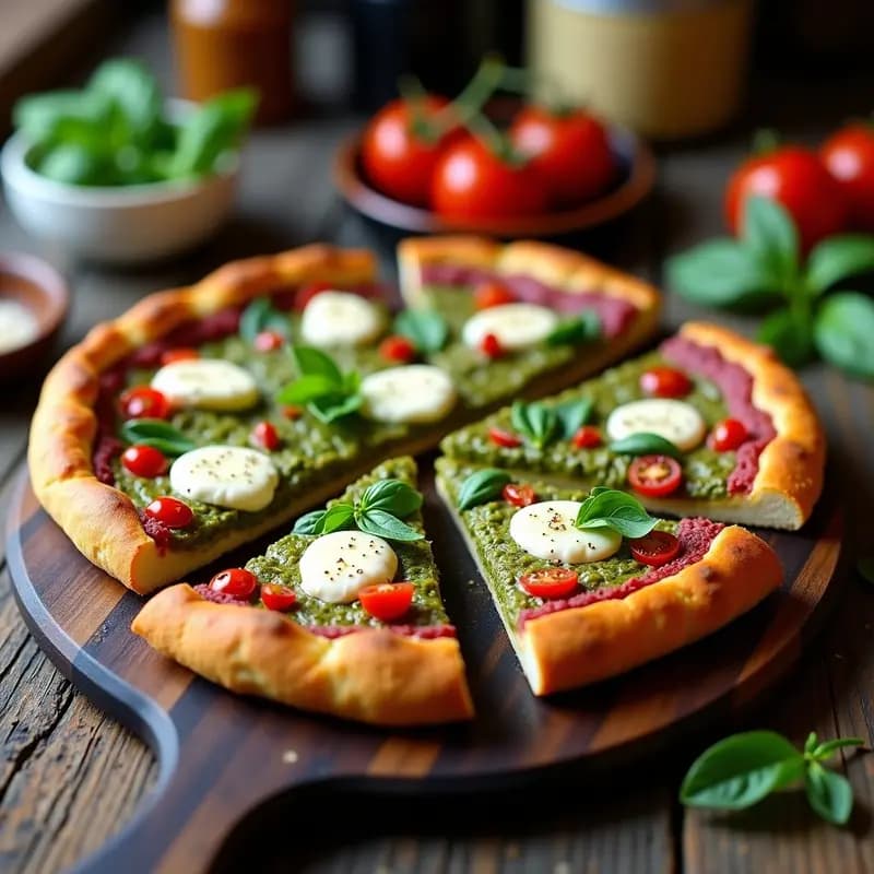 Pizza de Coliflor Morada con Pesto de Rúcula y Queso de Almendras: Receta Keto Crujiente