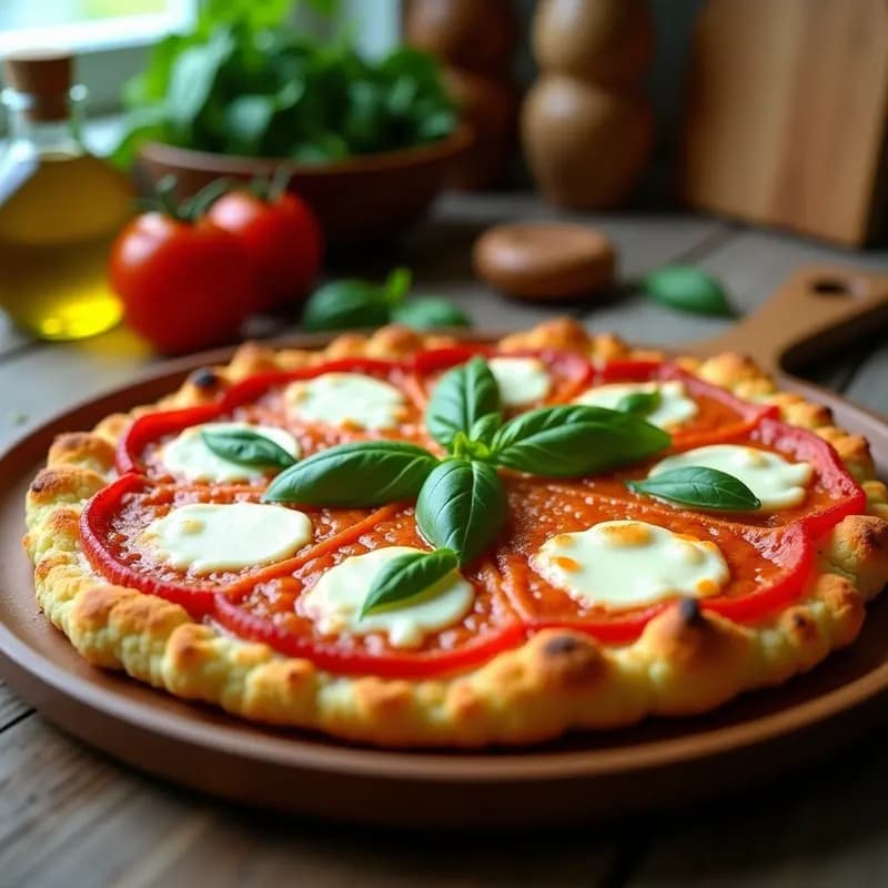 Pizza Margarita de Coliflor con Mozzarella Vegana y Albahaca Fresca: Receta Italiana Keto en Airfryer