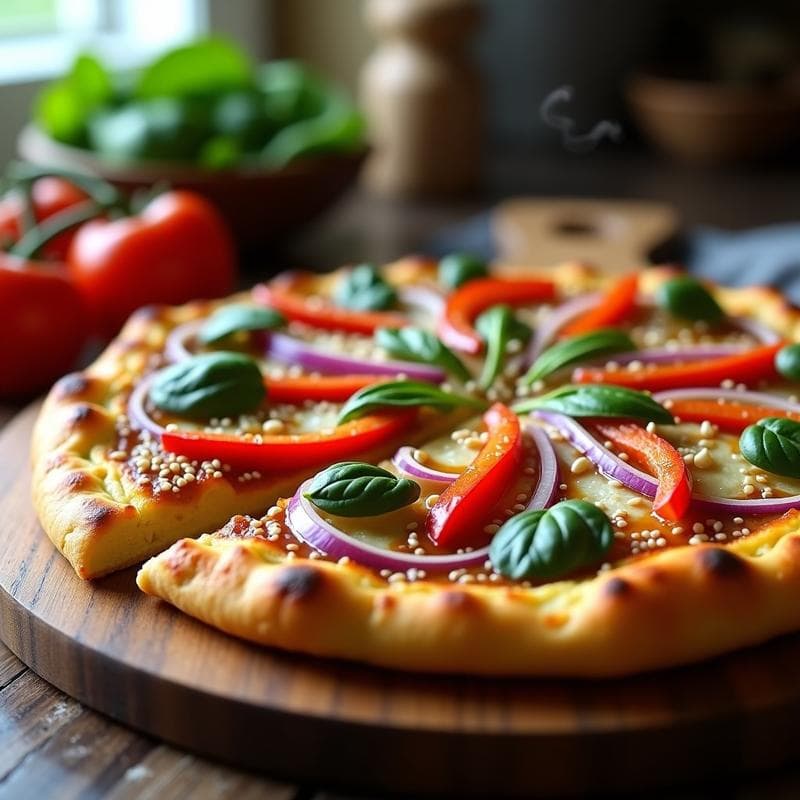 Pizza de Coliflor y Ñame con Toppings de Pollo Teriyaki: Receta Keto en Airfryer