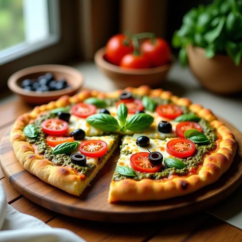 Pizza de Coliflor con Pesto de Albahaca y Queso Vegano: Receta en Airfryer Sin Harina