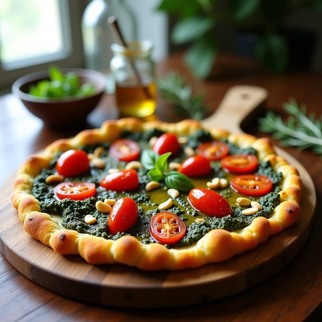 Pizza de Coliflor con Pesto de Algas y Toppings de Tomates Confitados: Receta Keto y Sin Gluten