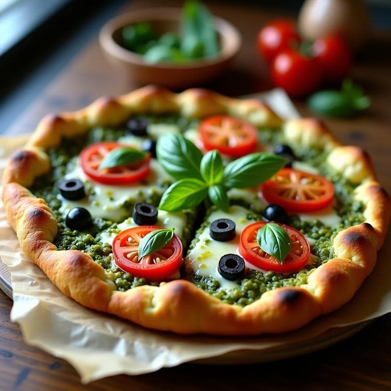 Pizza de Coliflor con Pesto de Espinacas y Queso de Anacardos: Receta Keto Sin Horno