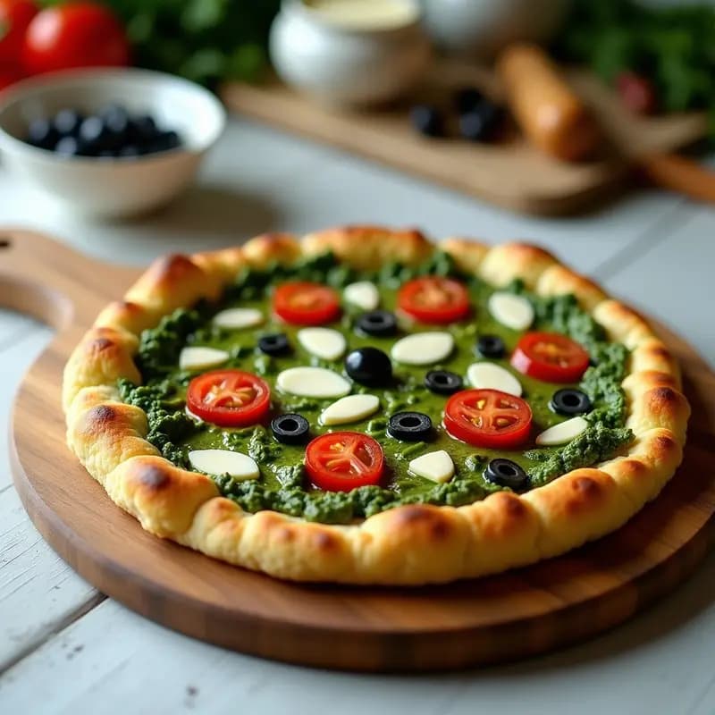 Pizza de Coliflor con Pesto de Espinacas y Queso de Cashews: Receta Vegana Sin Gluten