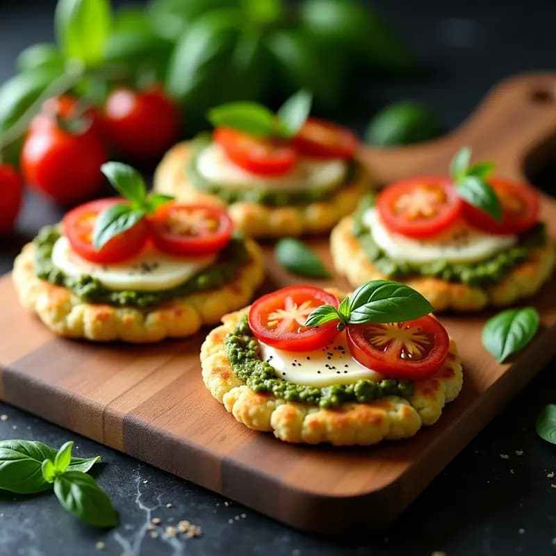 Pijzas de Coliflor con Pesto de Albahaca y Tomates Cherry: Receta Italiana Low-Carb