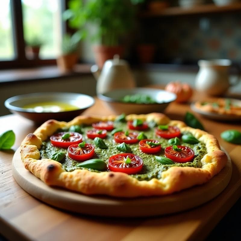 Pizza de Coliflor con Pesto de Albahaca y Tomates Secos: Receta Keto en Airfryer en 15 Minutos