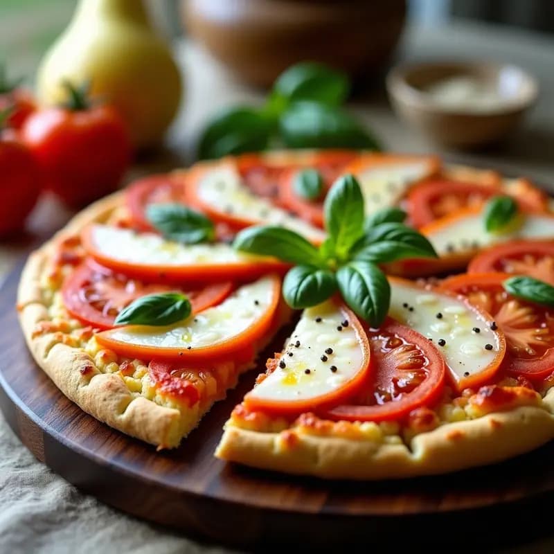 Pizza Margarita de Coliflor con Queso de Almendras: Receta Italiana Low-Carb y Vegana