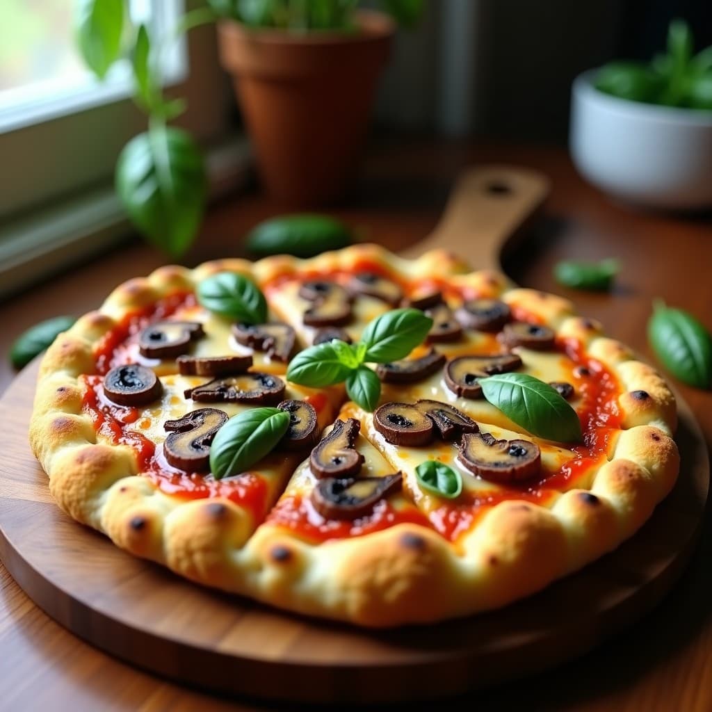 Pizza de Coliflor y Queso de Anacardos con Toppings de Champiñones Salvajes: Receta Keto en Airfryer