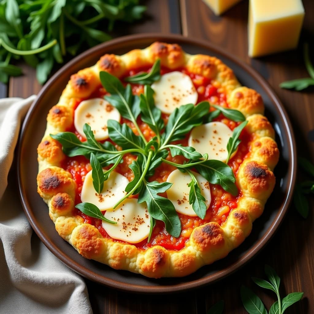 Pizza de Coliflor con Rúcula y Copos de Parmesano: Receta Keto Sin Gluten en Airfryer