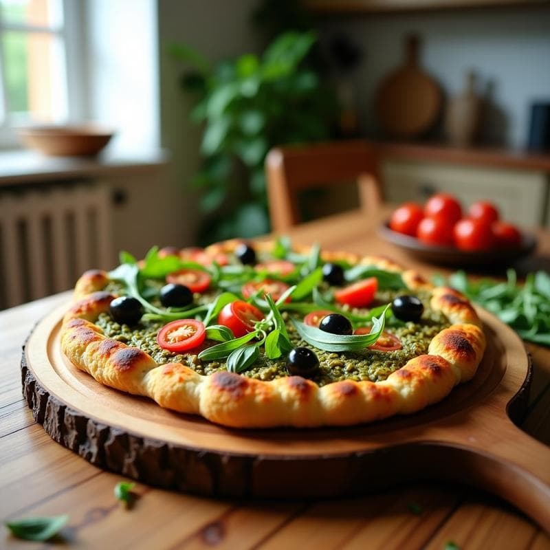 Pizza de Coliflor con Base de Semillas de Girasol y Pesto de Rúcula: Receta en Airfryer Sin Lácteos