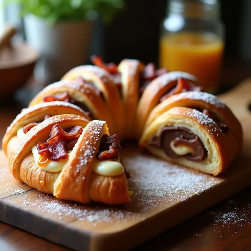 Pizza de Croissant Rellena con Nutella y Bacon: Postre o Desayuno Decadente en 15 Minutos