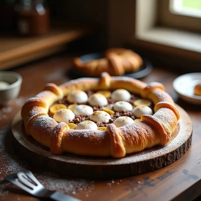 Pizza de Croissant Rellena de Nutella, Plátano y Marshmallows: Postre Francés que Derrite el Corazón