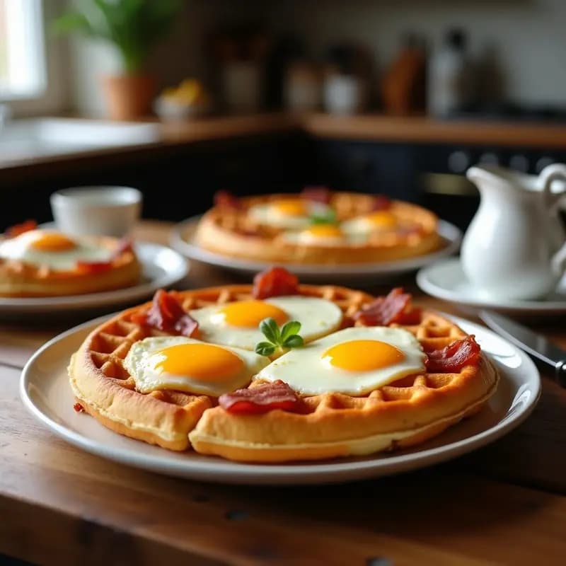 Pizza de Desayuno con Base de Gofres Huevos Bacon y Queso Cheddar: El Brunch que Nadie Esperaba