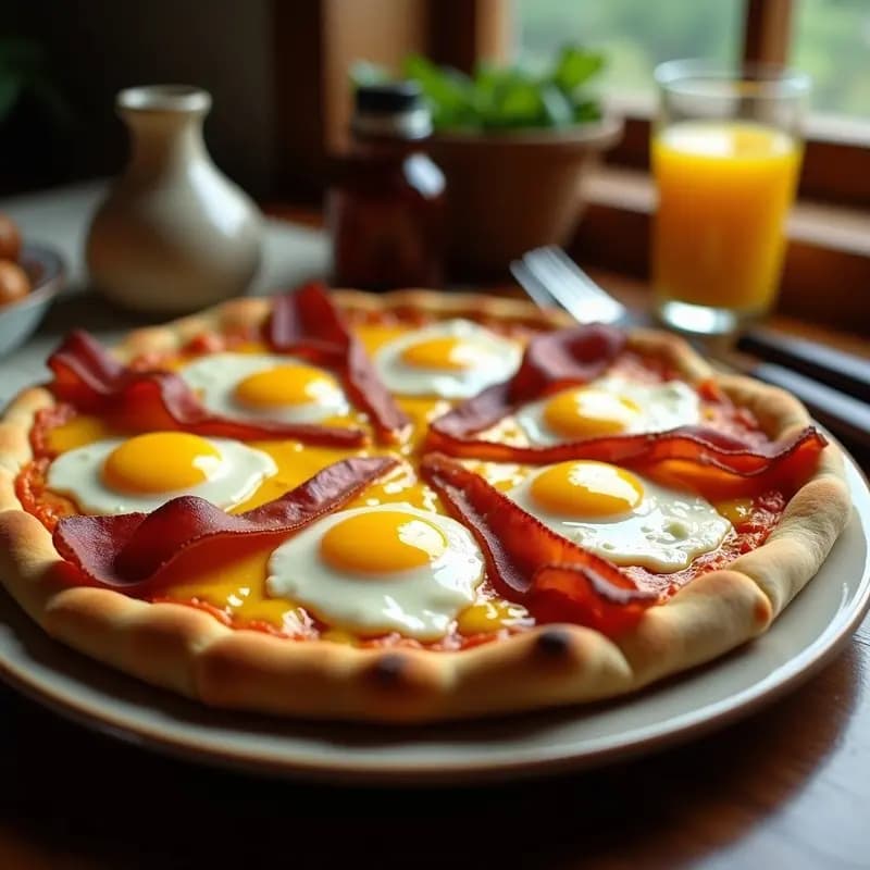 Pizza de Desayuno con Huevos, Bacon, Queso y Salsa Holandaise: Brunch Extremadamente Decadente