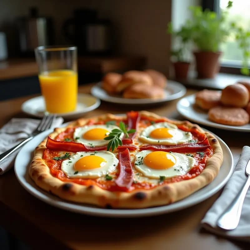 Pizza de Desayuno con Huevos Fritos, Bacon, Salchichas y Salsa Holandesa: El Brunch que No Sabías que Necesitabas