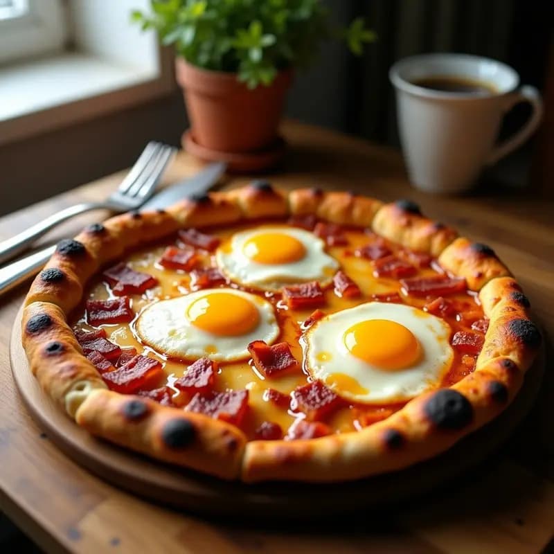 Pizza de Desayuno con Huevos Fritos, Bacon y Sirope de Arce: Receta para Empezar el Día con Energía