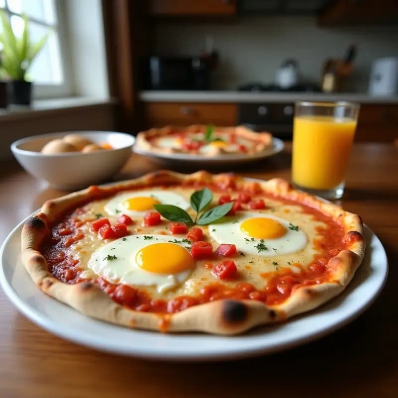 Pizza de Desayuno con Huevos Fritos Salsas Picantes y Queso Mozzarella: Empieza el Día con Energía