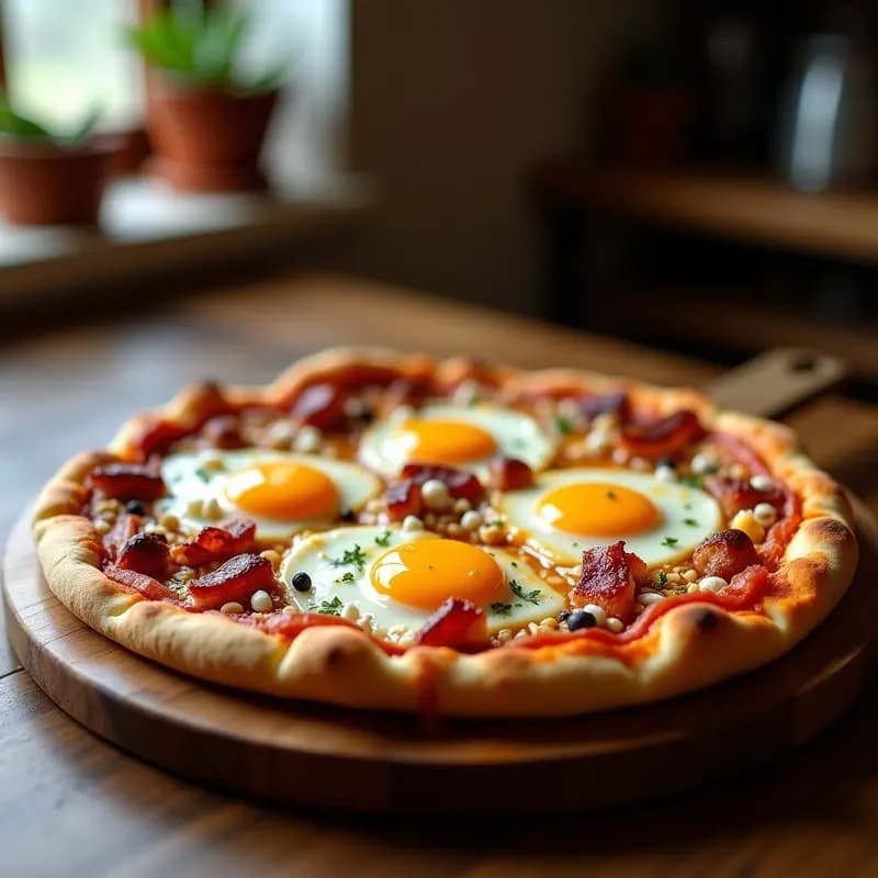 Pizza de Desayuno con Huevos Fritos, Tocino y Sirope de Arce: Despertar con Sabor a Cheat-Meal