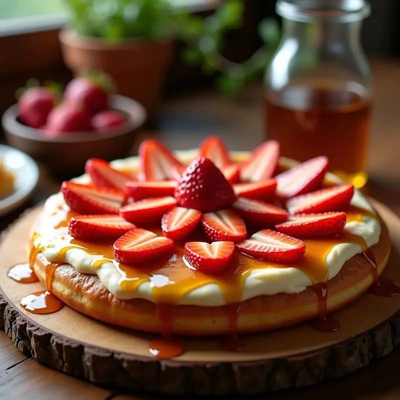 Pizza de Donut Glaseada con Queso Crema, Fresas y Sirope de Arce: Desayuno o Postre Indecente