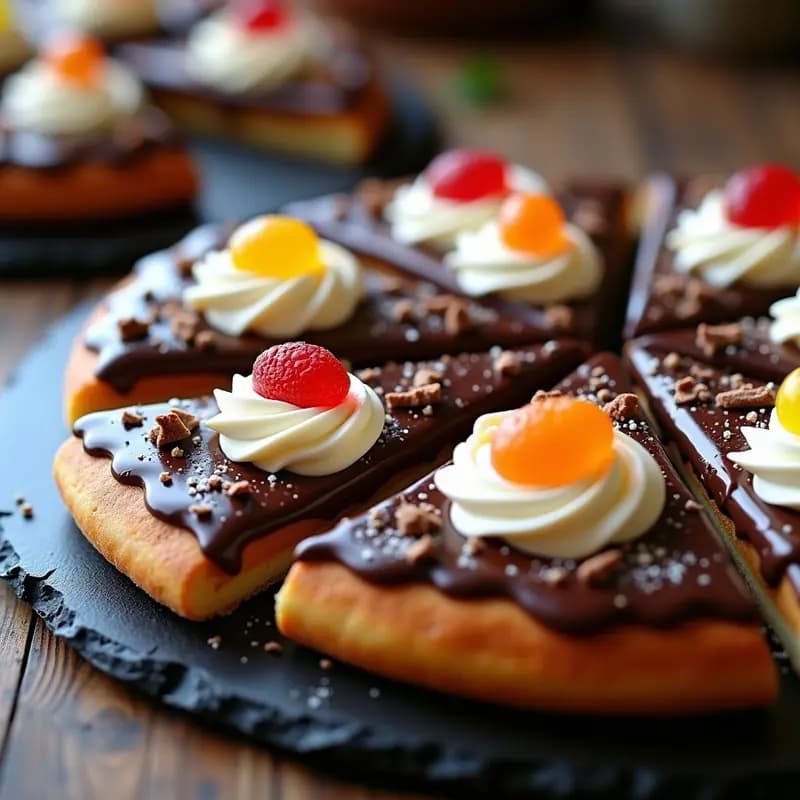 Pizza de Donut con Glaseado de Vainilla y Toppings de Chocolate, Gominolas y Crema Batida: Dessert Pizza Extrema
