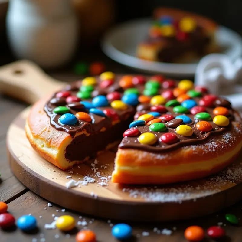 Pizza de Donut Rellena de Nutella y M&M’s: Postre Décadence para Comer con las Manos