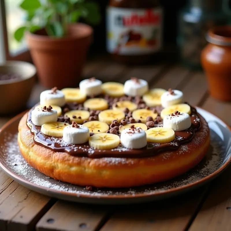 Pizza de Donut con Toppings de Nutella, Plátano y Nubes de Azúcar: Postre que es una Locura Dulce