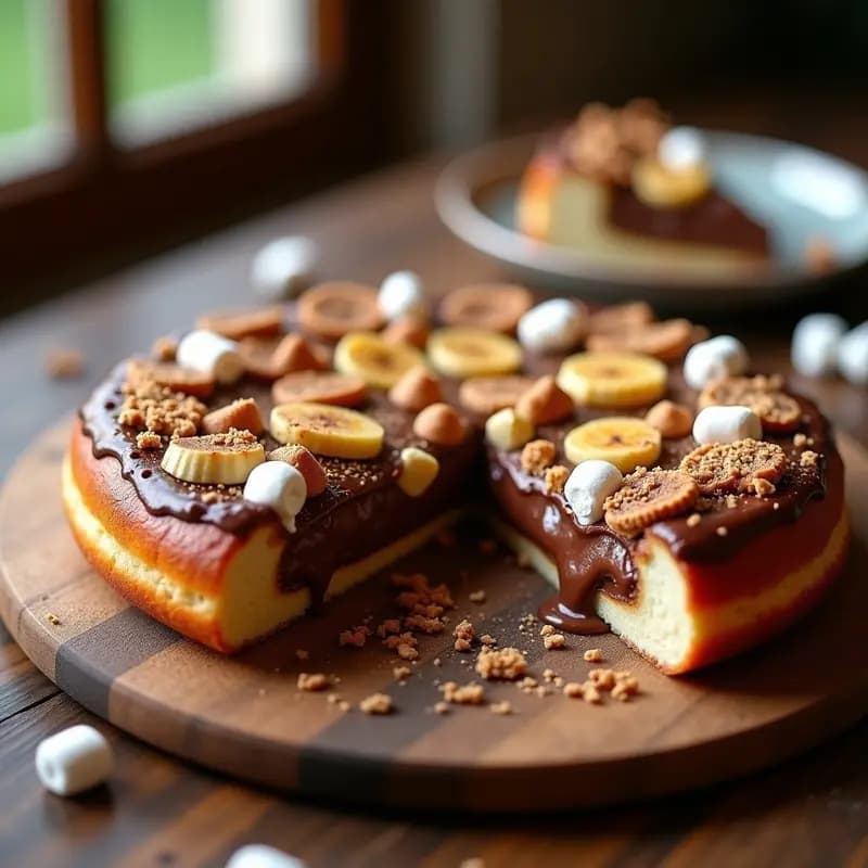 Pizza de Donut con Nutella, Plátano y Marshmallows: Postre Italo-Americano para Antojos Nocturnos