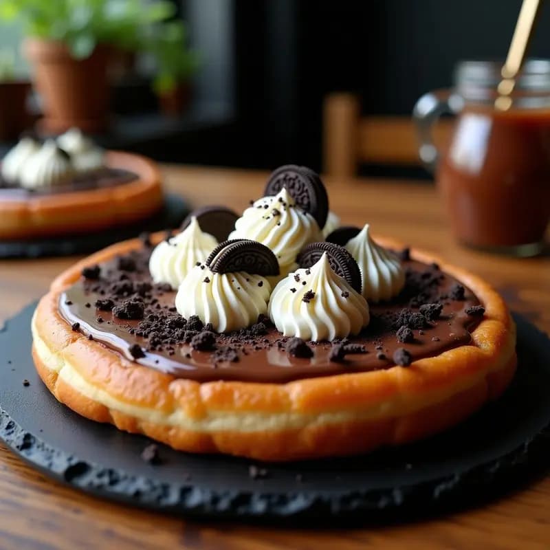 Pizza de Donut con Toppings de Galletas Oreo y Helado de Vainilla