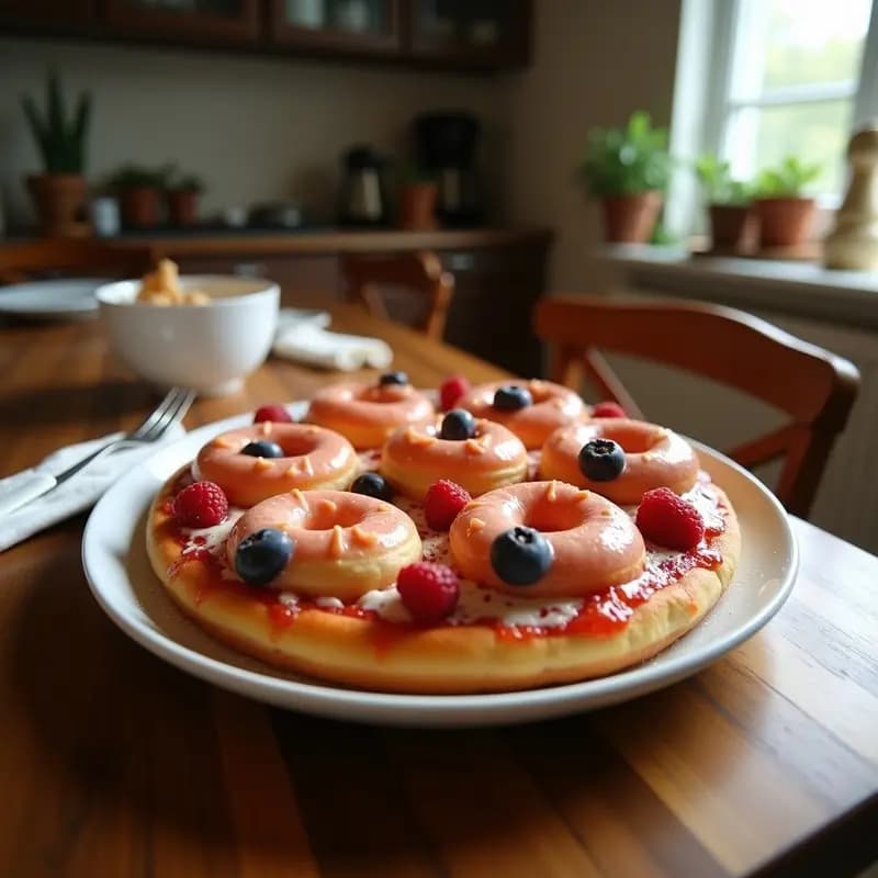 Pizza de Donuts con Glaseado de Azúcar y Toppings de Fruta: Desayuno Dulce y Salado