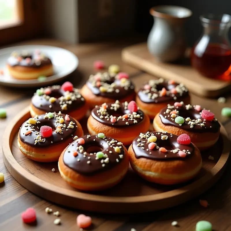 Pizza de Donuts con Glaseado de Chocolate y Toppings de Gominolas: Desayuno o Postre Ultraindulgente