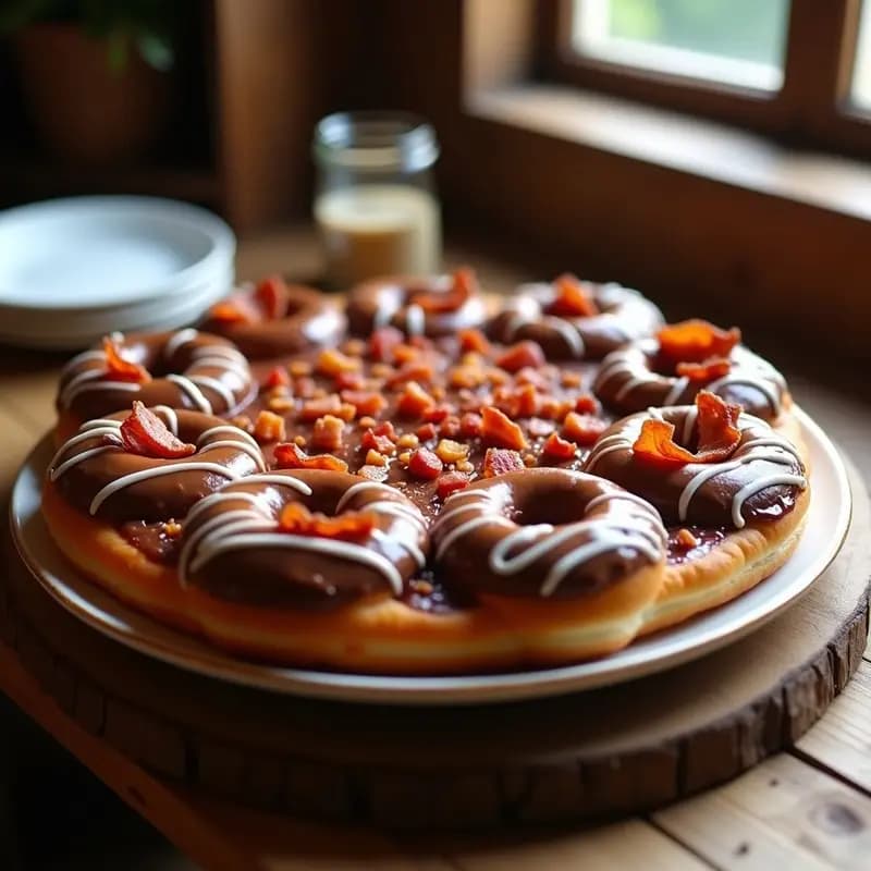 Pizza de Donuts con Glaseado de Nutella y Bacon Crujiente: Postre o Cena para Adictos al Dulce