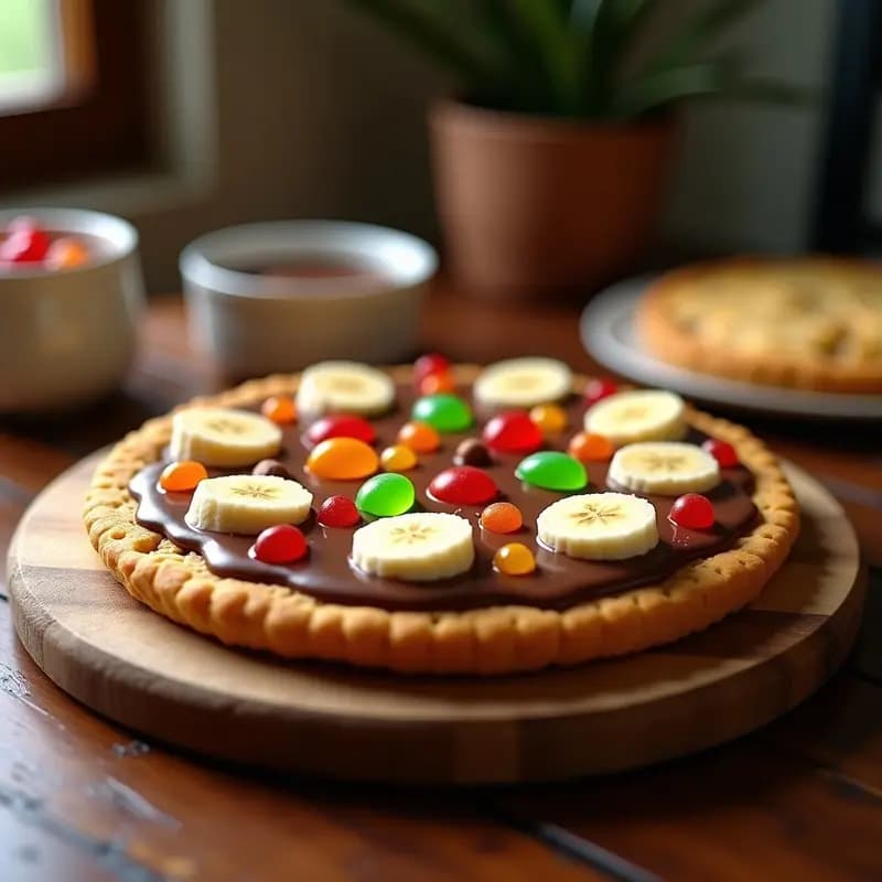 Pizza de Galleta con Nutella, Plátano y Gominolas: Postre que Parece una Pizza