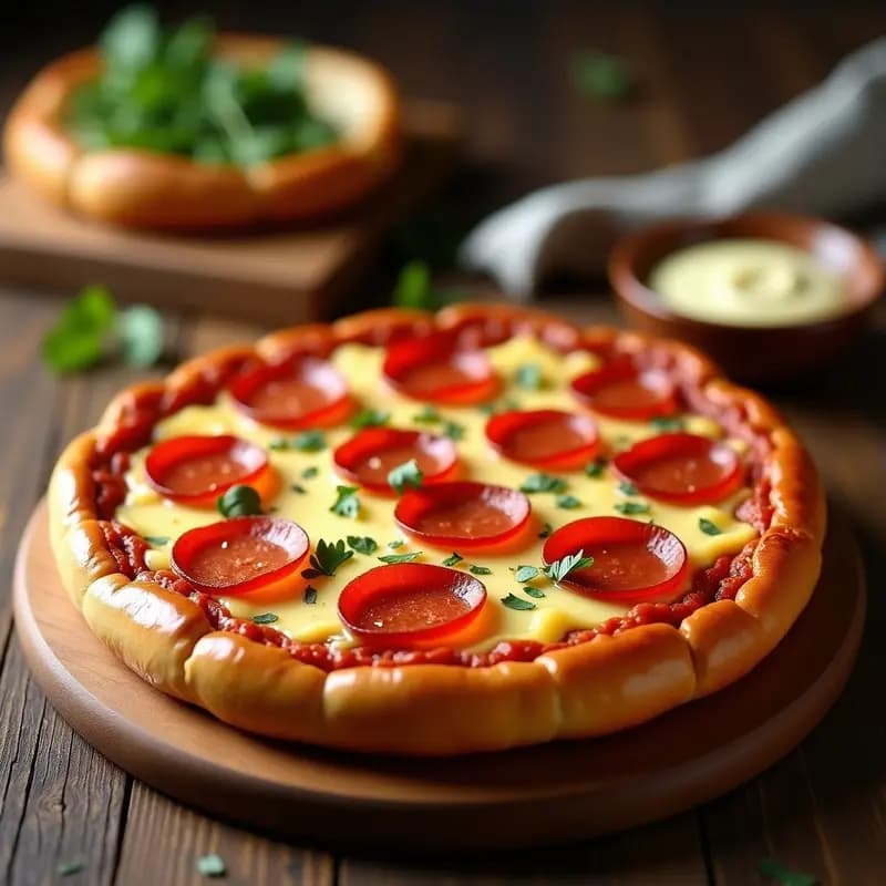 Pizza de Hamburguesa con Base de Pan de Hamburguesa, Queso Cheddar, Pepperoni y Salsa de Ajo: Dos Clásicos en Uno