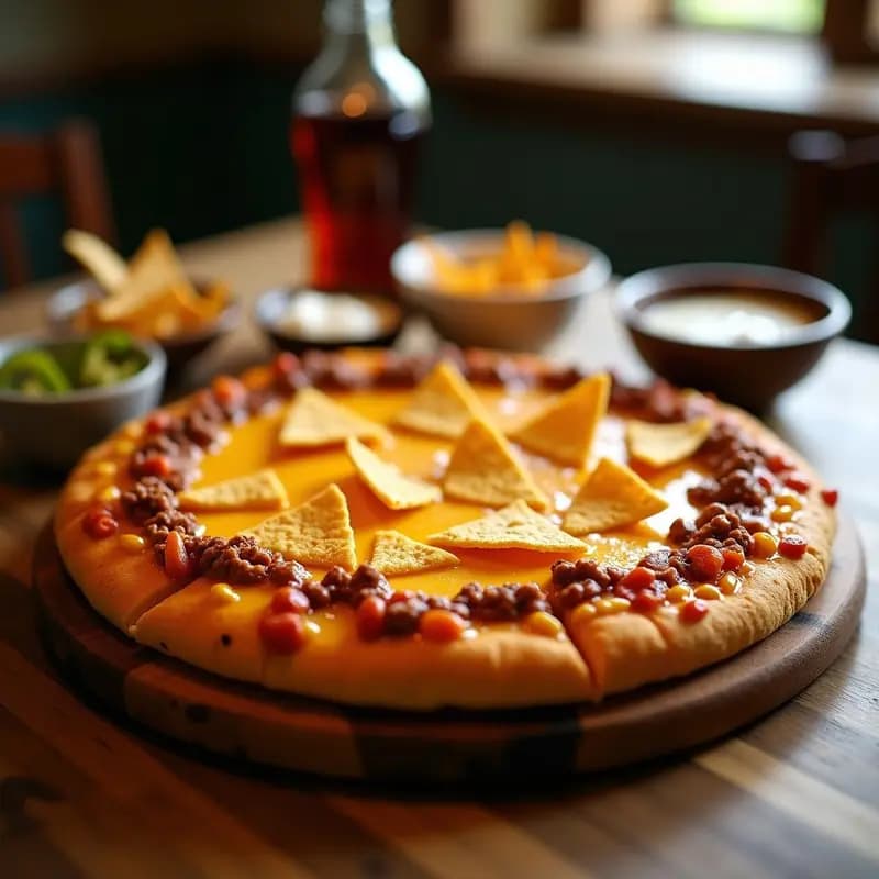Pizza Mac y Queso con Base de Doritos y Toppings de Nachos con Chili: Explosión de Sabores Tex-Mex