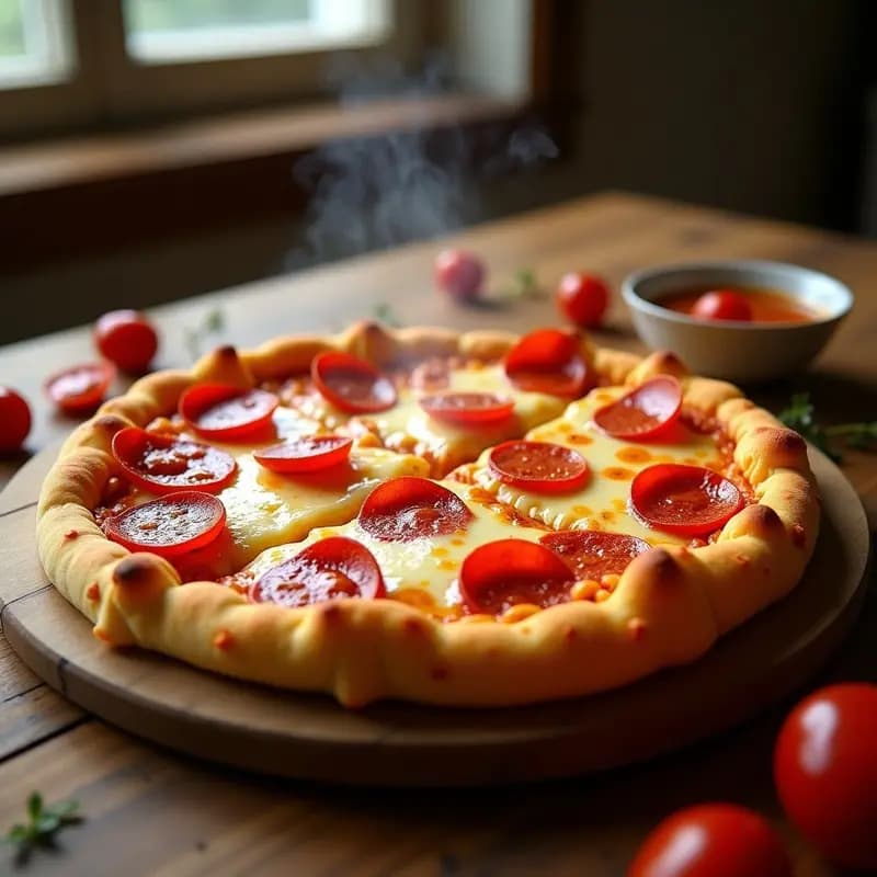 Pizza gigantona con Base de Macarrones, Mozzarella, Pepperoni y Miel Picante: Receta Hipercalórica para Fiestas