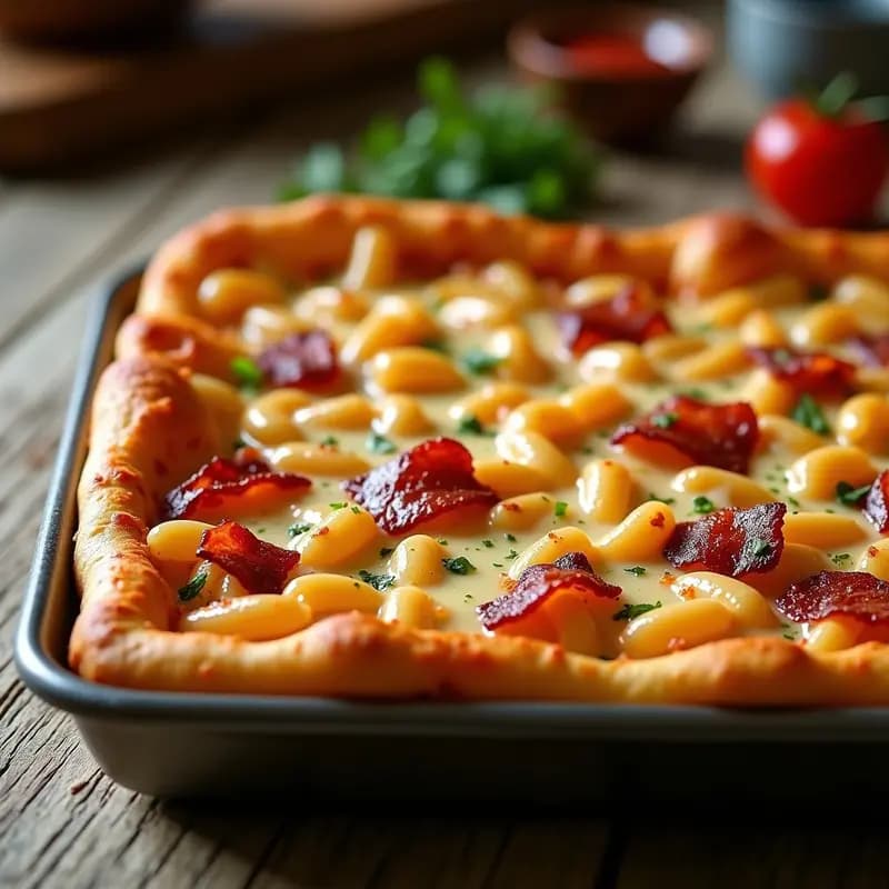 Pizza de Macarrones con Salsa Carbonara y Toppings de Bacon: Carbohidratos a Tope