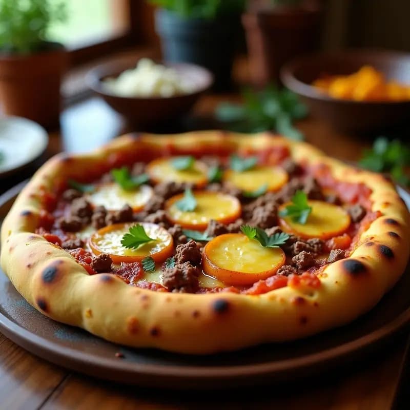 Pizza de Masarepa con Queso, Carne Mechada y Plátano Maduro: Receta de Pizza Venezolana Dulce-Salada