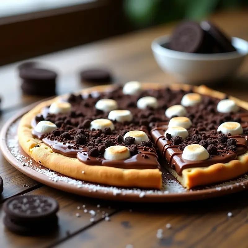 Pizza de Nutella y Marshmallows con Galleta Oreo Triturada: Postre en Forma de Pizza
