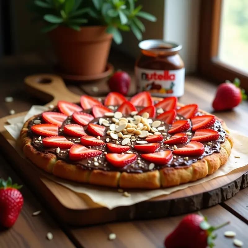 Pizza de Pan de Banano con Nutella y Fresas: Desayuno Italiano Dulce y Alta en Fibra