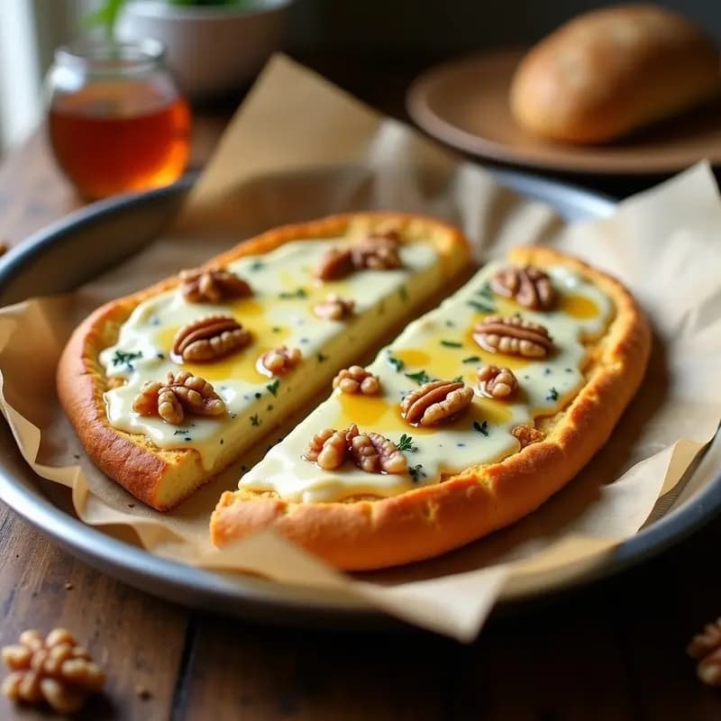 Pizza de Pan de Molde con Queso Azul, Miel y Nueces: Receta Dulce-Salada en 10 Minutos