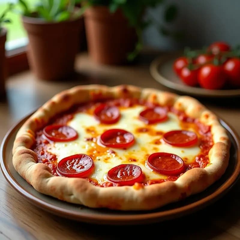 Pizza de Pepperoni con Costra de Queso Mozzarella y Miel Srjana: Combinación Dulce-Salada Adictiva