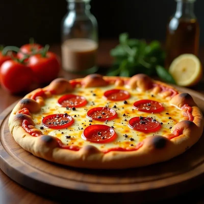 Pizza de Pepperoni con Extra Queso y Aceite de Trufa: Clásico con Toque Gourmet