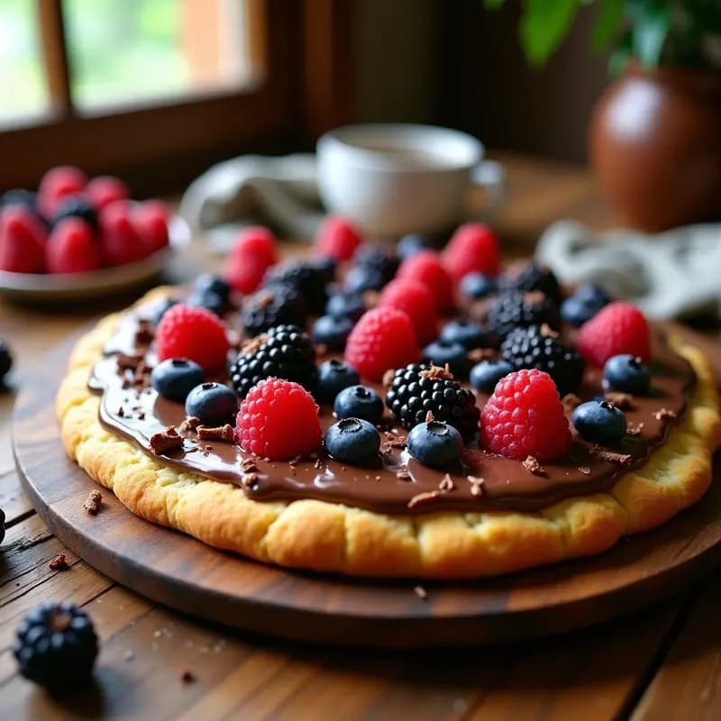 Pizza de Postre con Base de Cookie, Crema de Nutella y Frutas del Bosque